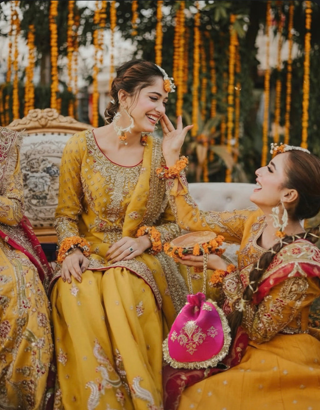 Rukhsaar: Hot Pink Silk Potli - Gold Motifs & Fringes