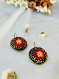 Red & Gold Royal Floral Hand-Embroidered Drop Earrings