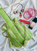 Handmade Lime Green Zari Gota Patti Potli Bag - Festive Wedding & Party Clutch