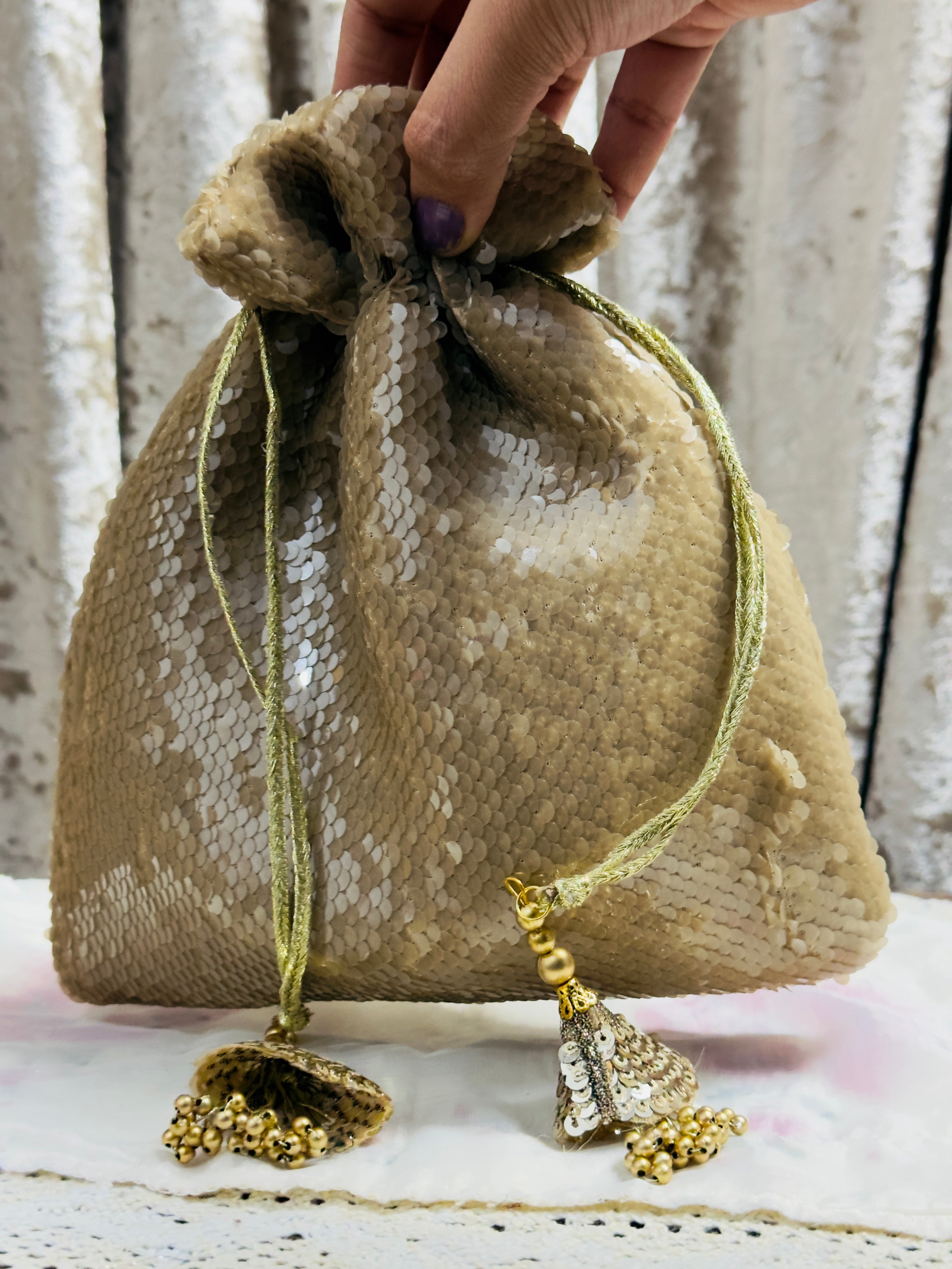 Roomi — رومی | Shimmering Gold Sequin Evening Pouch for Weddings