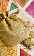 Zarnaab (زرناب): Golden Hand-Embellished Bridal Potli