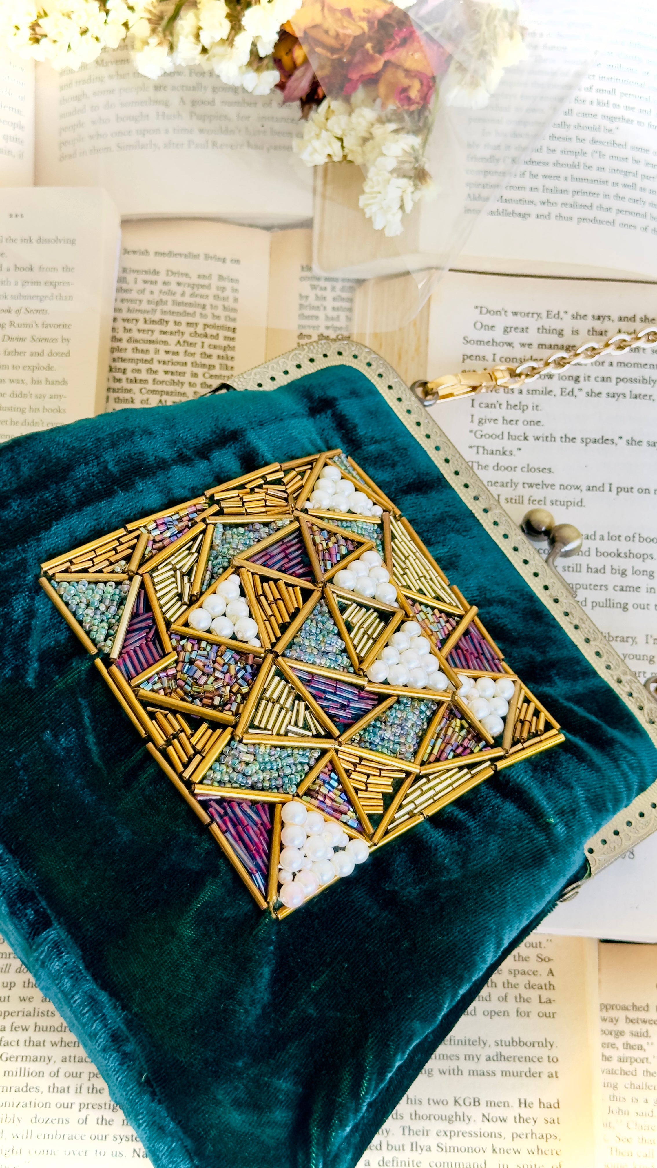 'The Jade Jewel' Emerald Green Velvet Hand-Embellished Frame Clutch