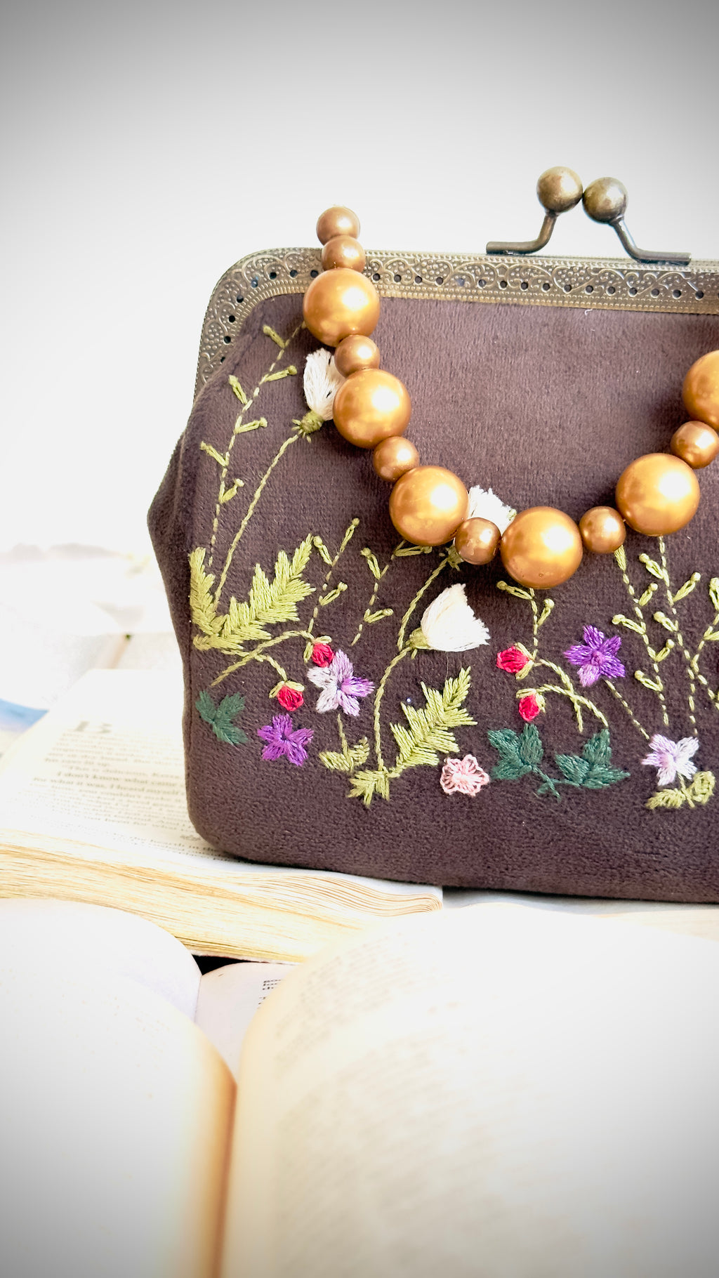 The Dusky Bloom: Hand-Embroidered Velvet Frame Clutch