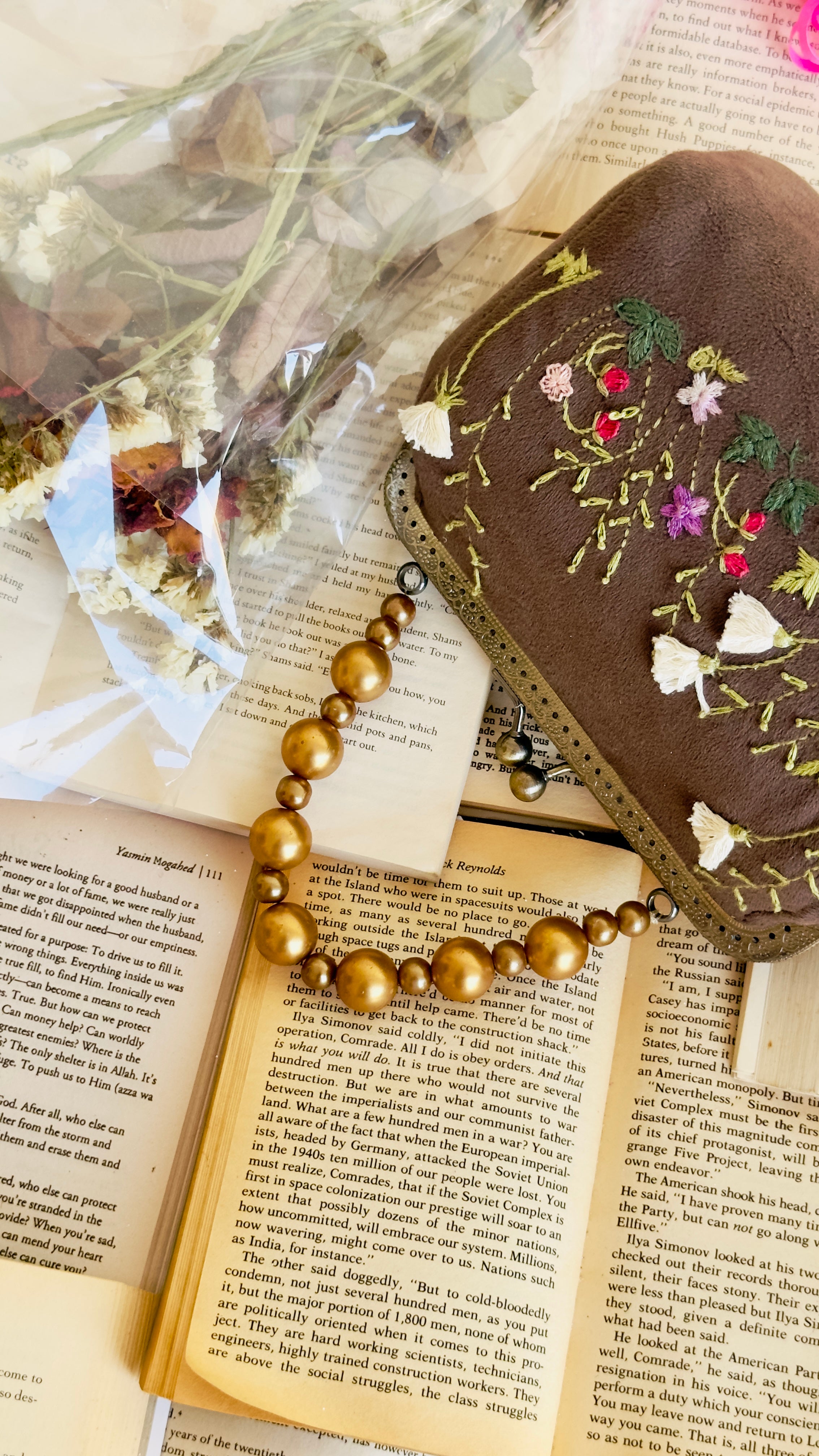 The Dusky Bloom: Hand-Embroidered Velvet Frame Clutch