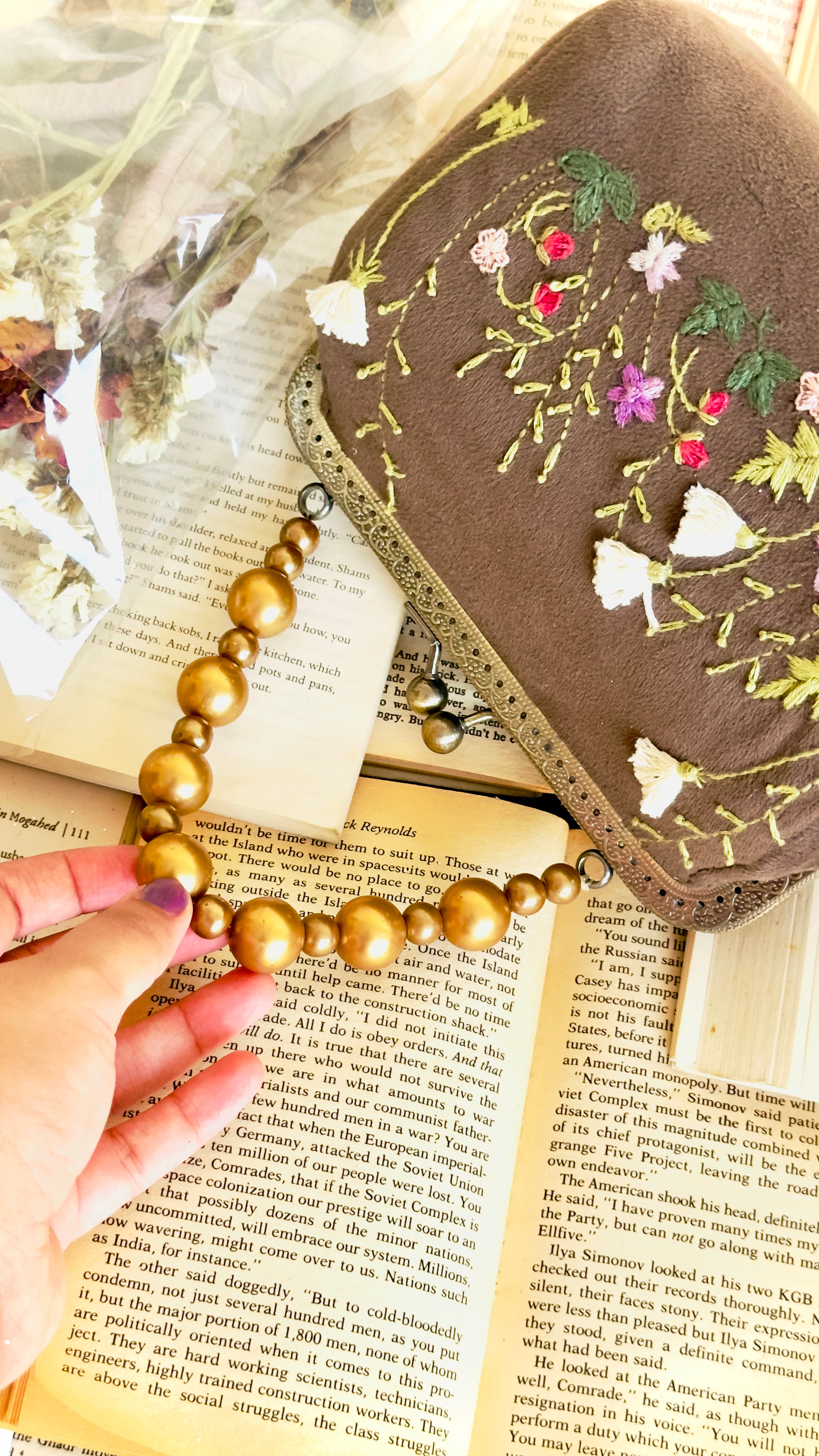 The Dusky Bloom: Hand-Embroidered Velvet Frame Clutch