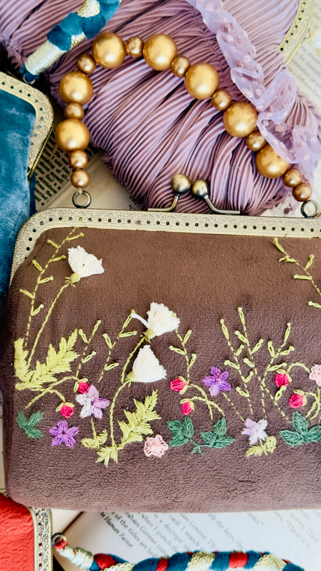 The Dusky Bloom: Hand-Embroidered Velvet Frame Clutch