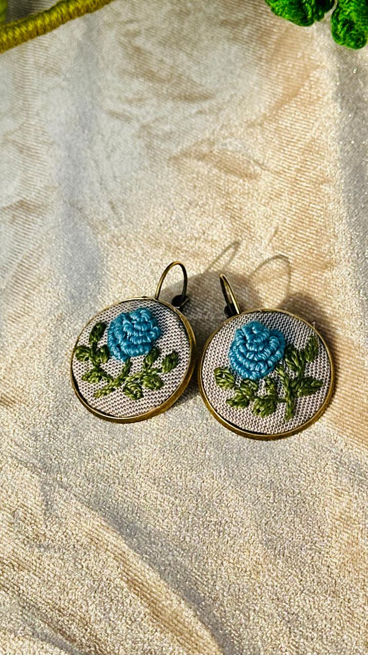 Firoza Gul – Vintage Style Hand-Stitched Rose Earrings