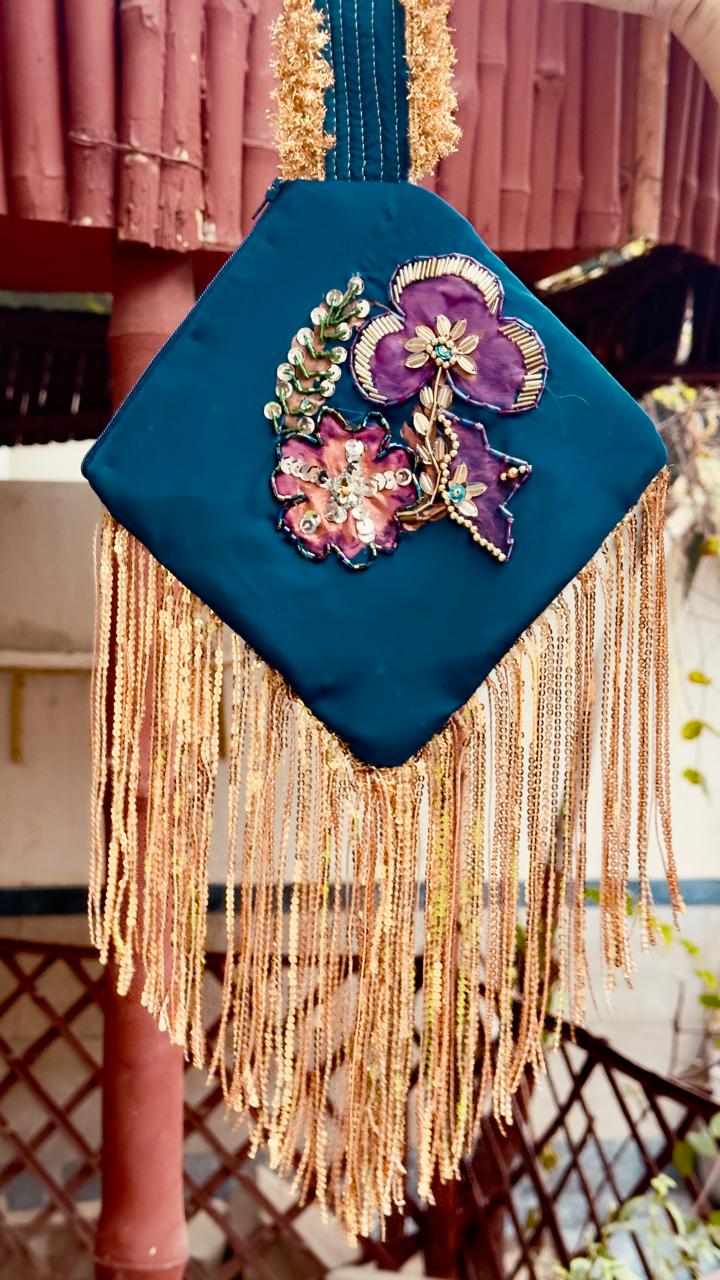 Mah-e-Noor Hand-Painted & Hand-Embellished Potli Bag