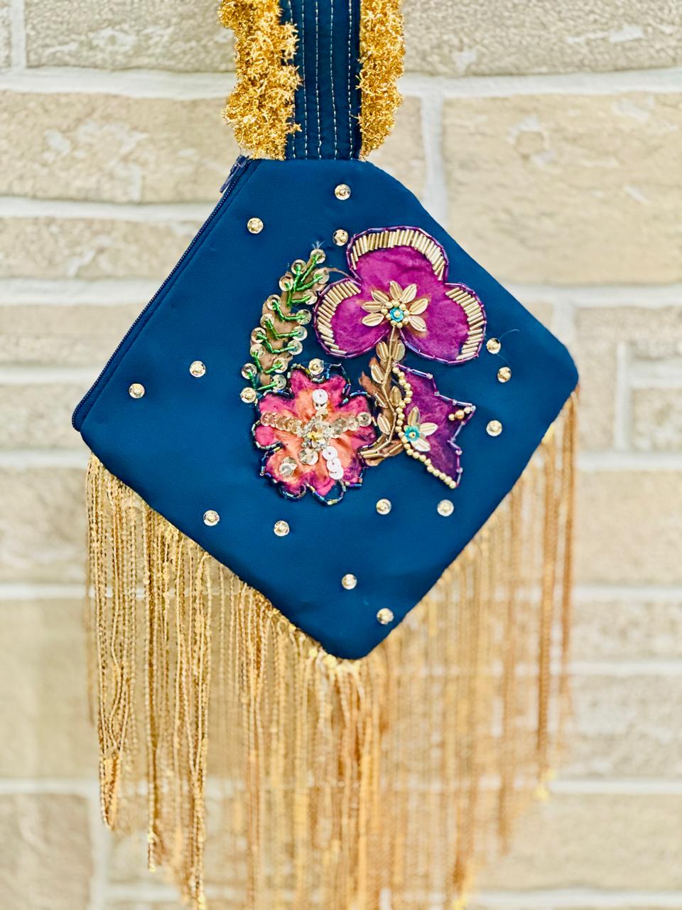 Mah-e-Noor Hand-Painted & Hand-Embellished Potli Bag