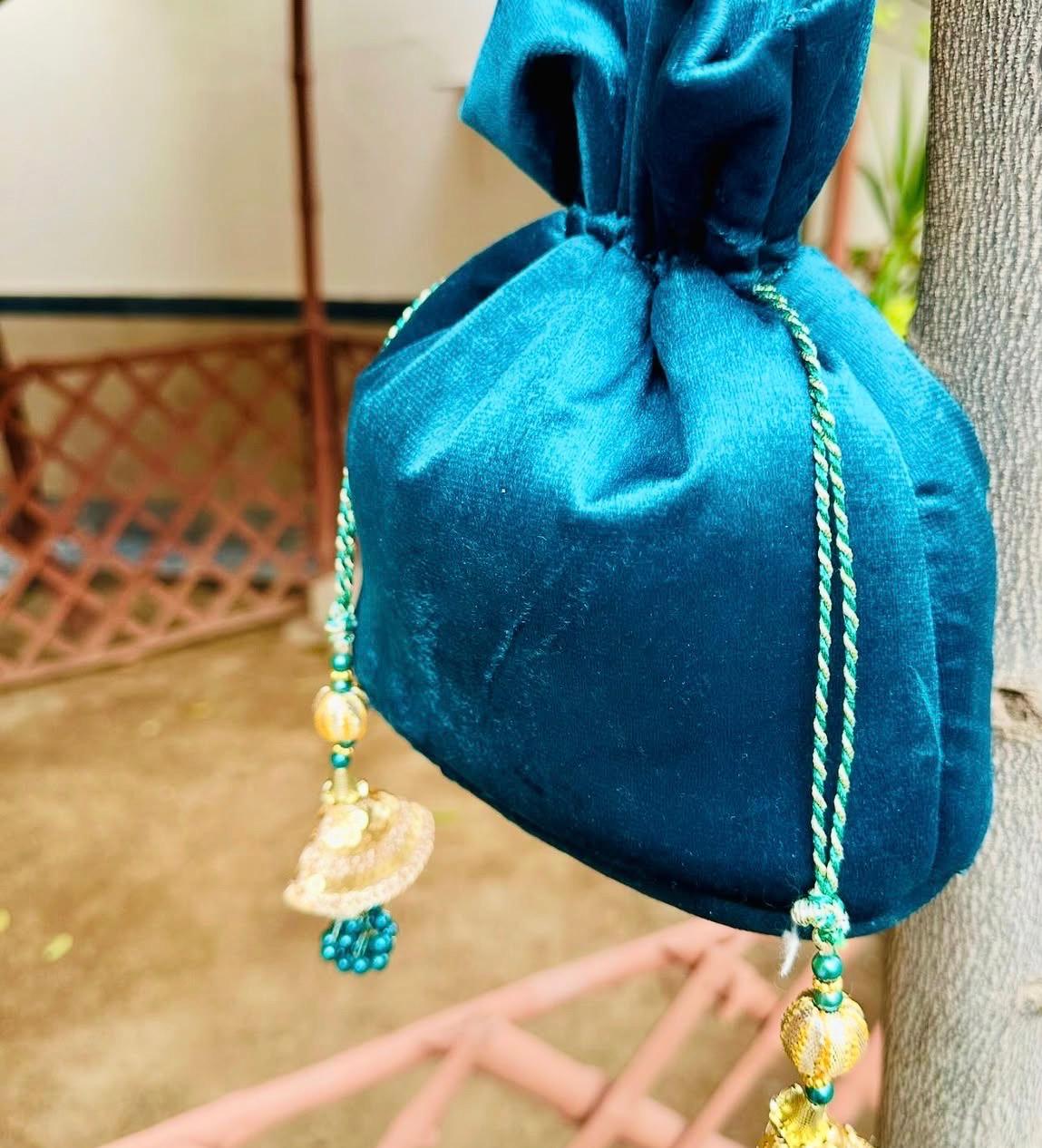 Neelum: Emerald Teal Velvet Potli (Customizable)