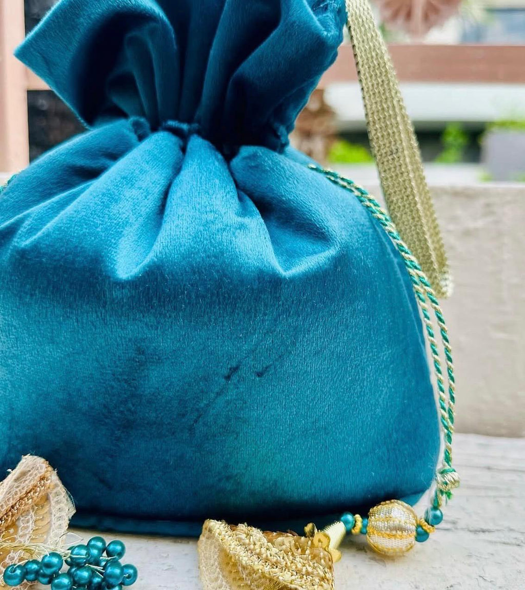 Neelum: Emerald Teal Velvet Potli (Customizable)