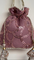 Pareesa: Dusty Rose Sequin Mesh Hand-Embellished Potli