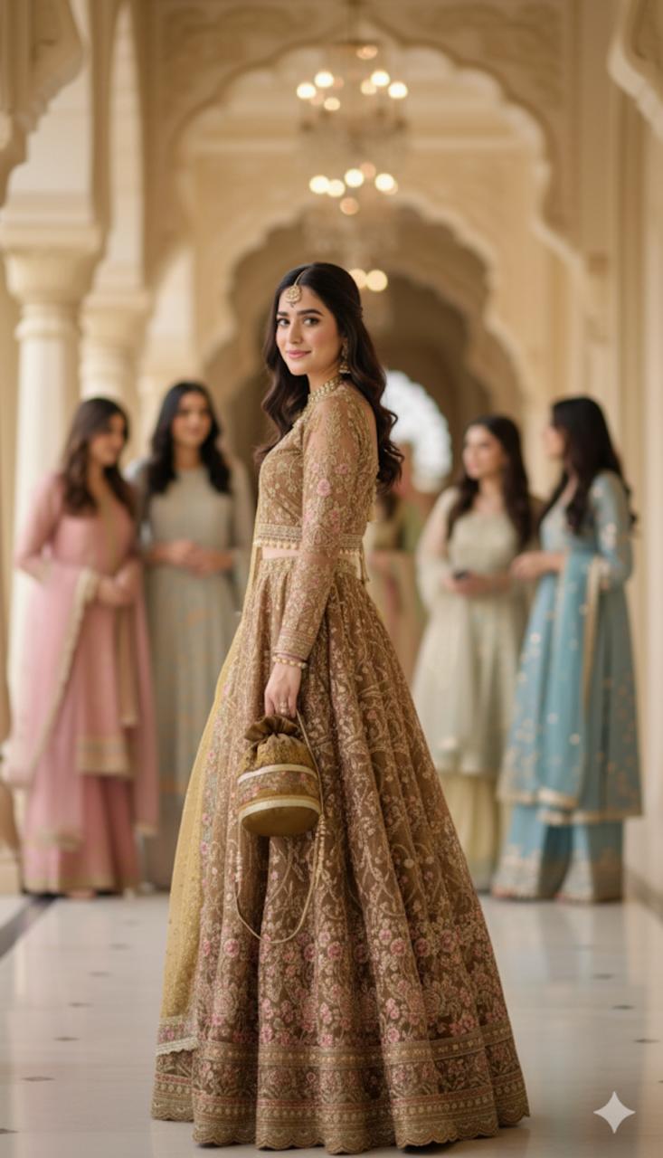 Afrozeh: Antique Gold & Rose Floral Embroidered Potli