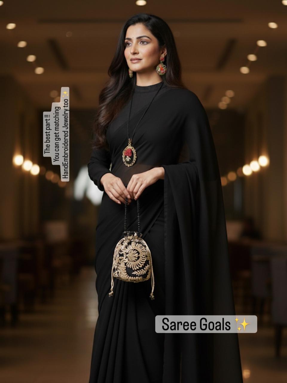 Tamkenat: Regal Black & Antique Gold Handmade Net Potli