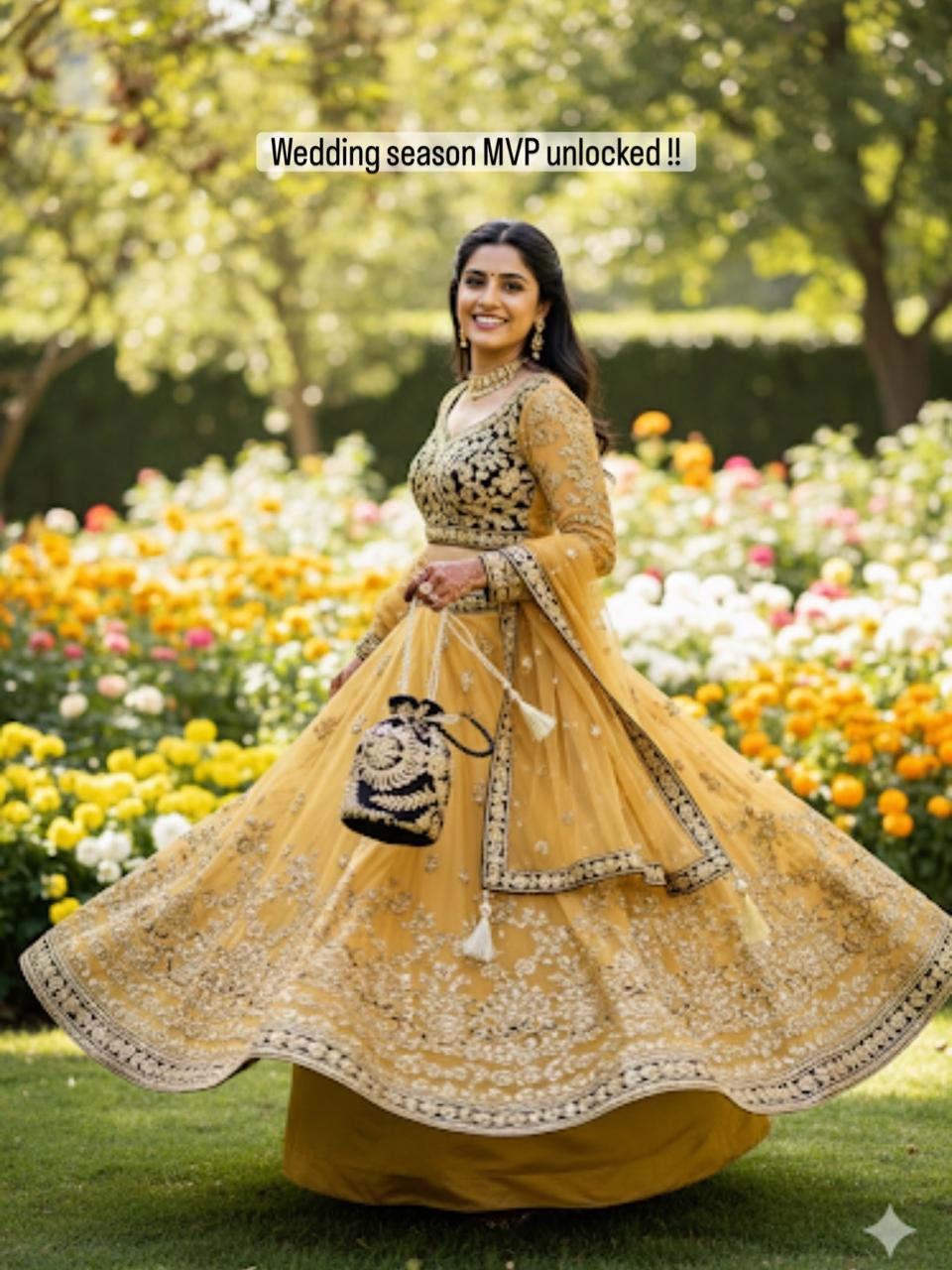 Tamkenat: Regal Black & Antique Gold Handmade Net Potli