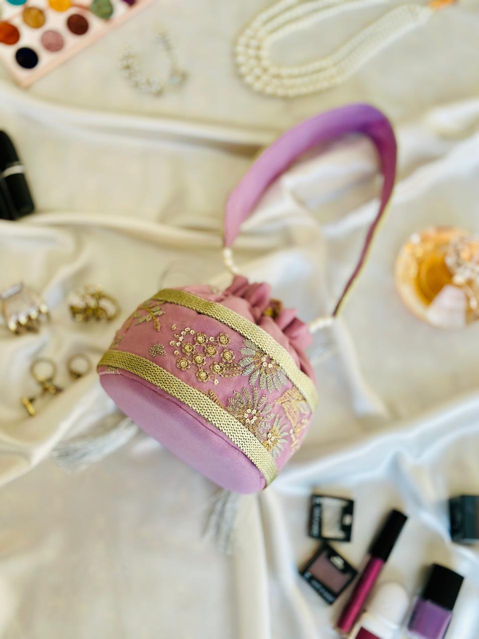 Najaf: Mauve Pink Zardosi Handcrafted Potli Bag
