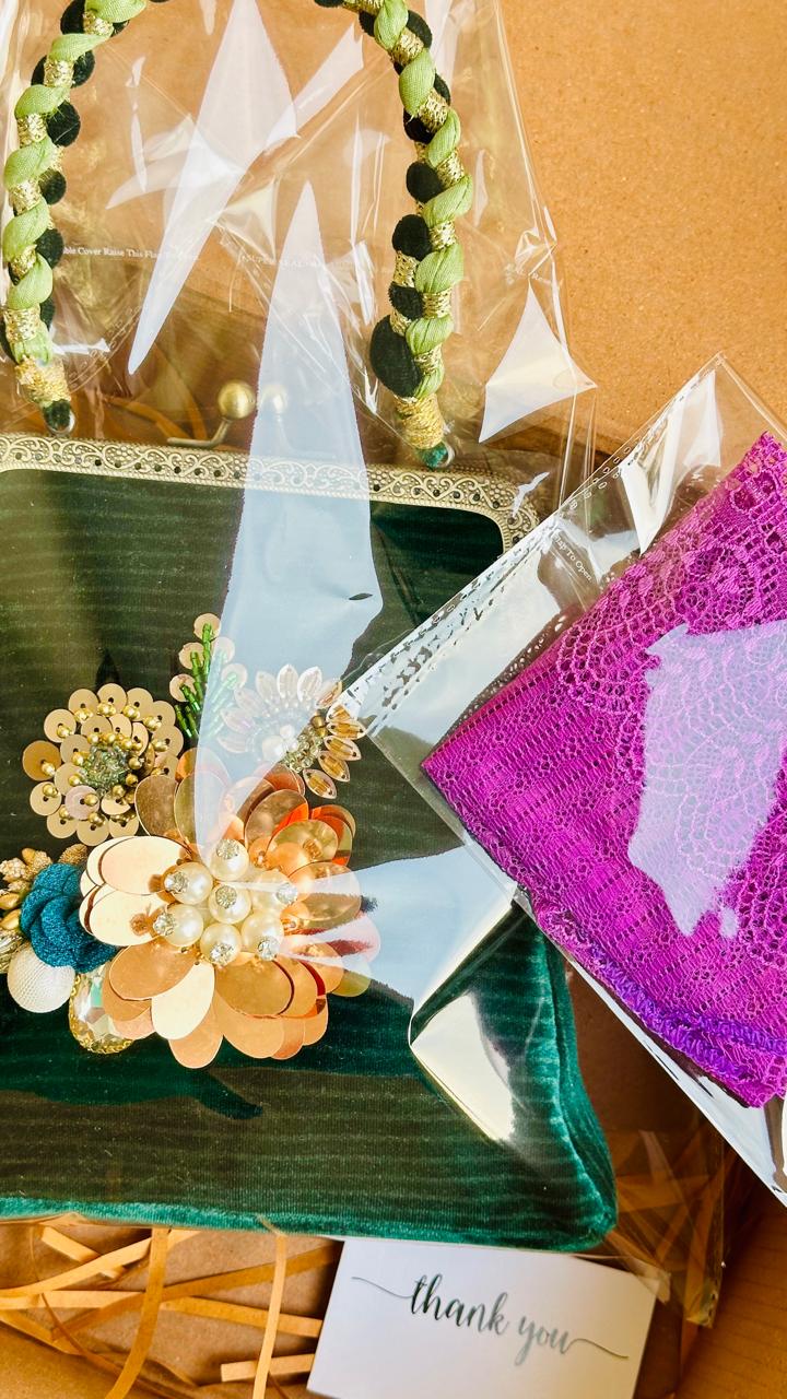 The Gilded Evergreen - Hand-Embellished Emerald Velvet Frame Bag