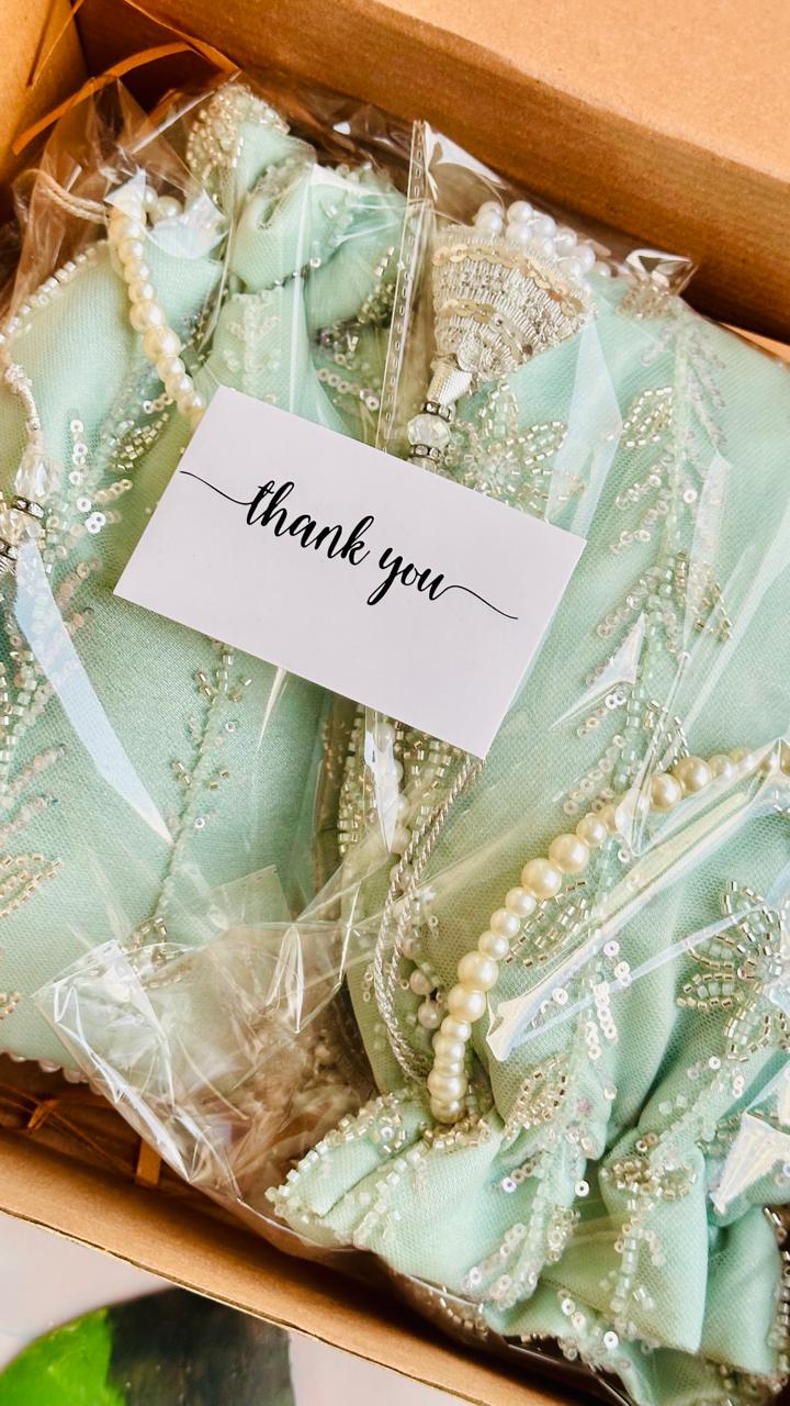 Zaiba: Mint Green Floral Beadwork Potli with Pearl Border