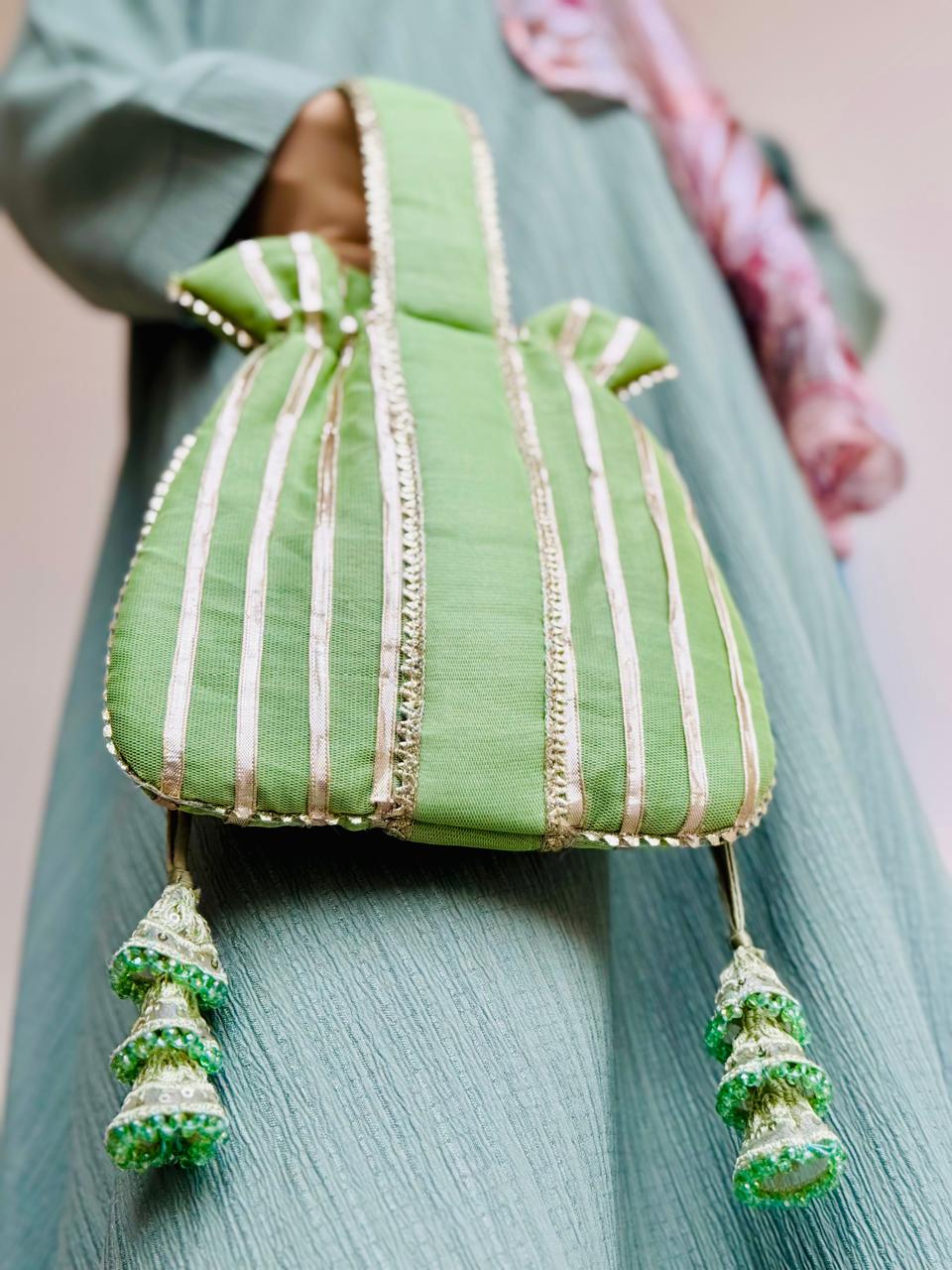 Shabnam: Lime Green Zari Gota Patti Wedding Clutch