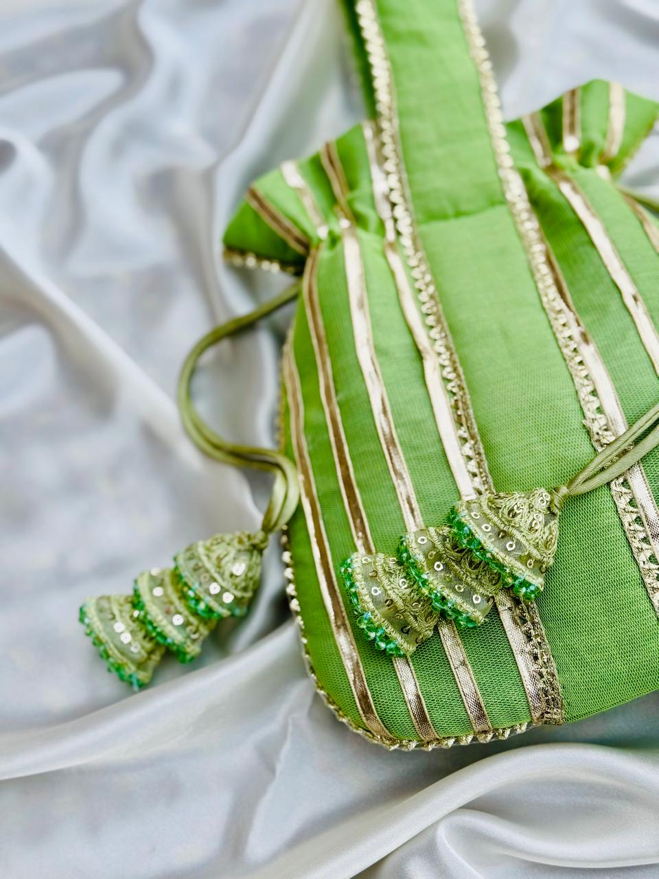 Shabnam: Lime Green Zari Gota Patti Wedding Clutch