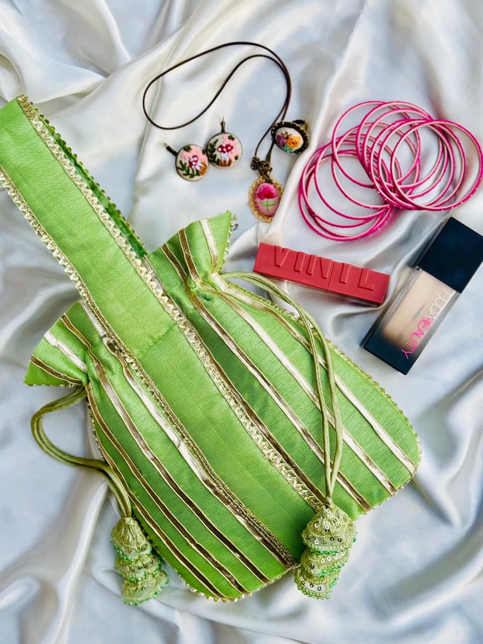 Shabnam: Lime Green Zari Gota Patti Wedding Clutch