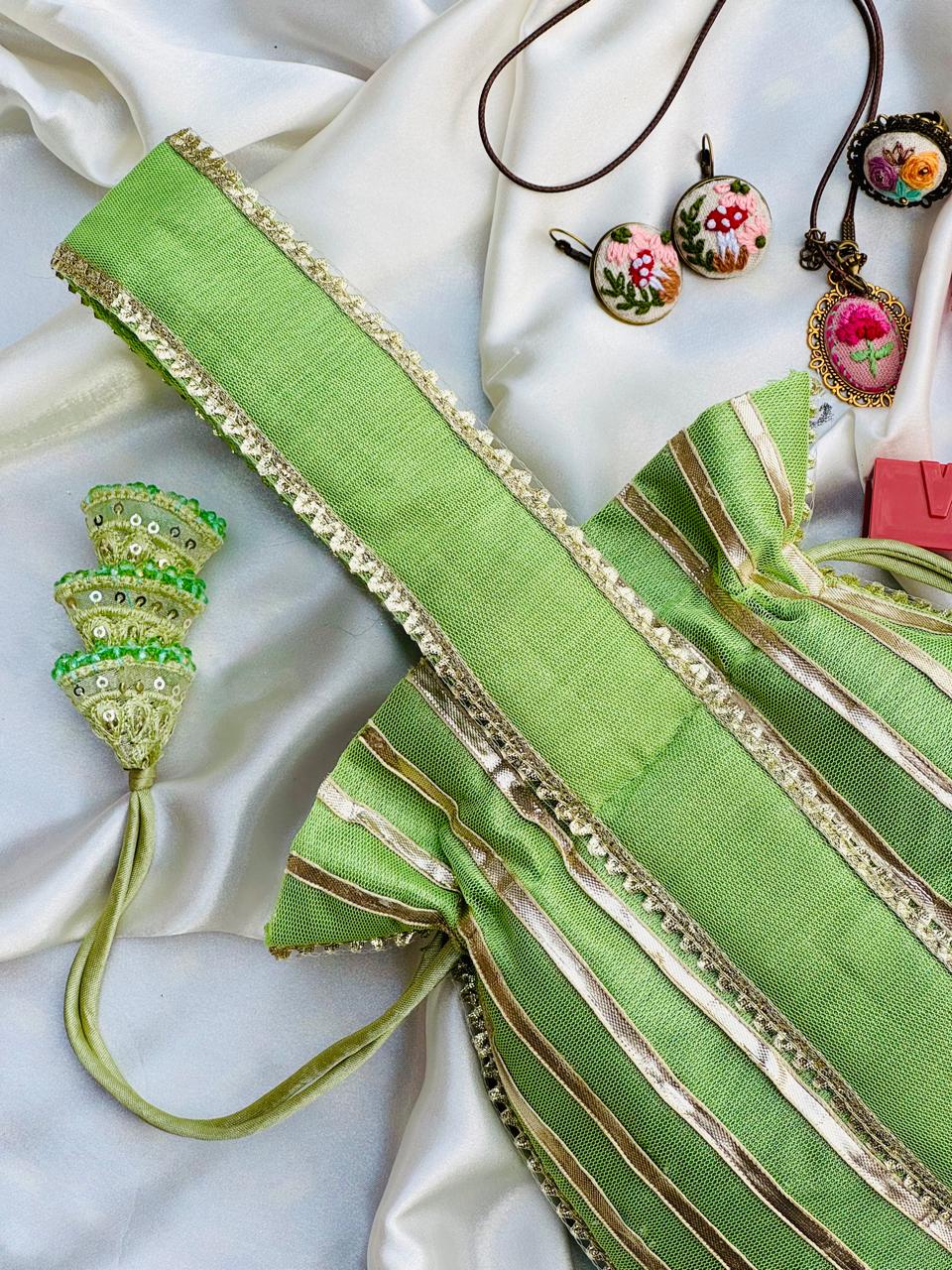 Shabnam: Lime Green Zari Gota Patti Wedding Clutch