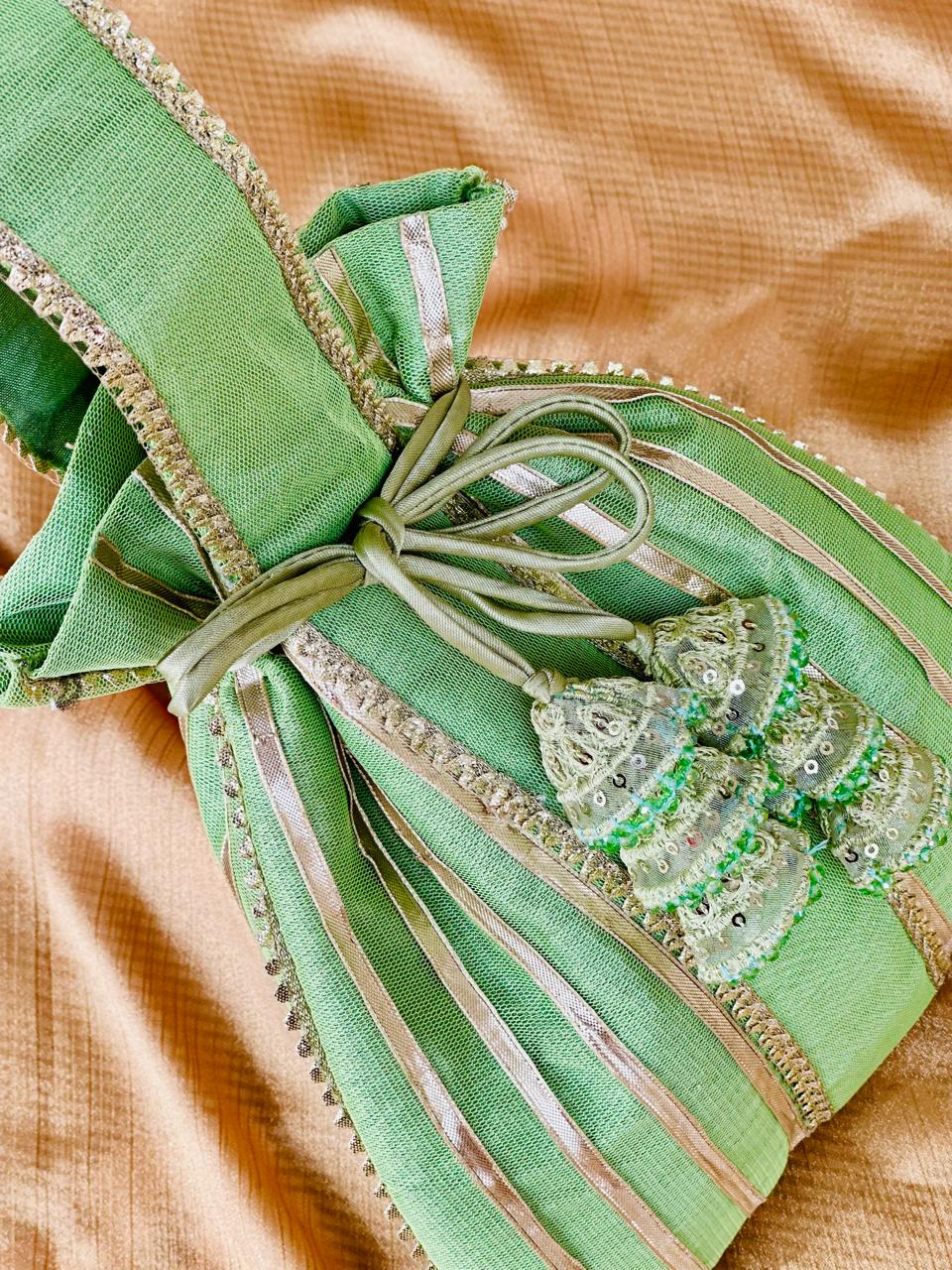 Shabnam: Lime Green Zari Gota Patti Wedding Clutch