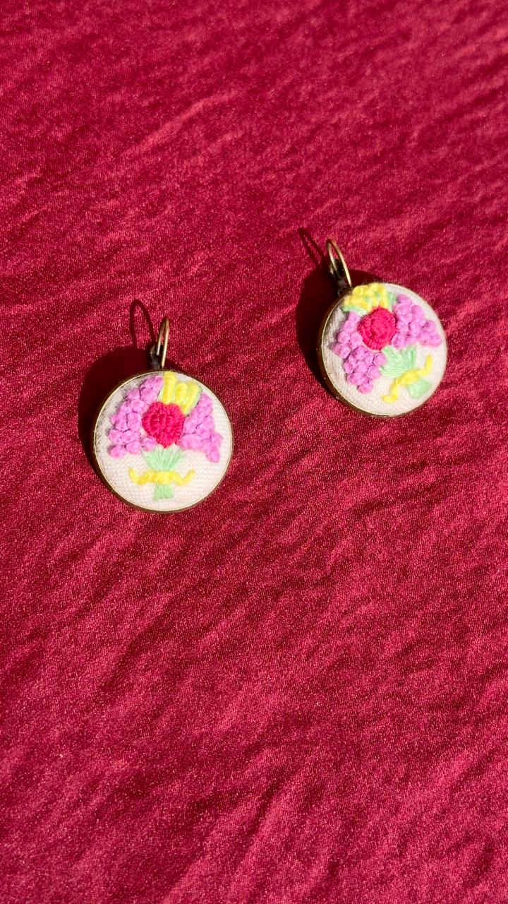 Hand-Embroidered Floral Earrings | French Knot Flower Bouquet Jewelry | Handmade Boho Dangle Earrings for Women