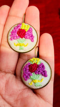 Hand-Embroidered Floral Earrings | French Knot Flower Bouquet Jewelry | Handmade Boho Dangle Earrings for Women