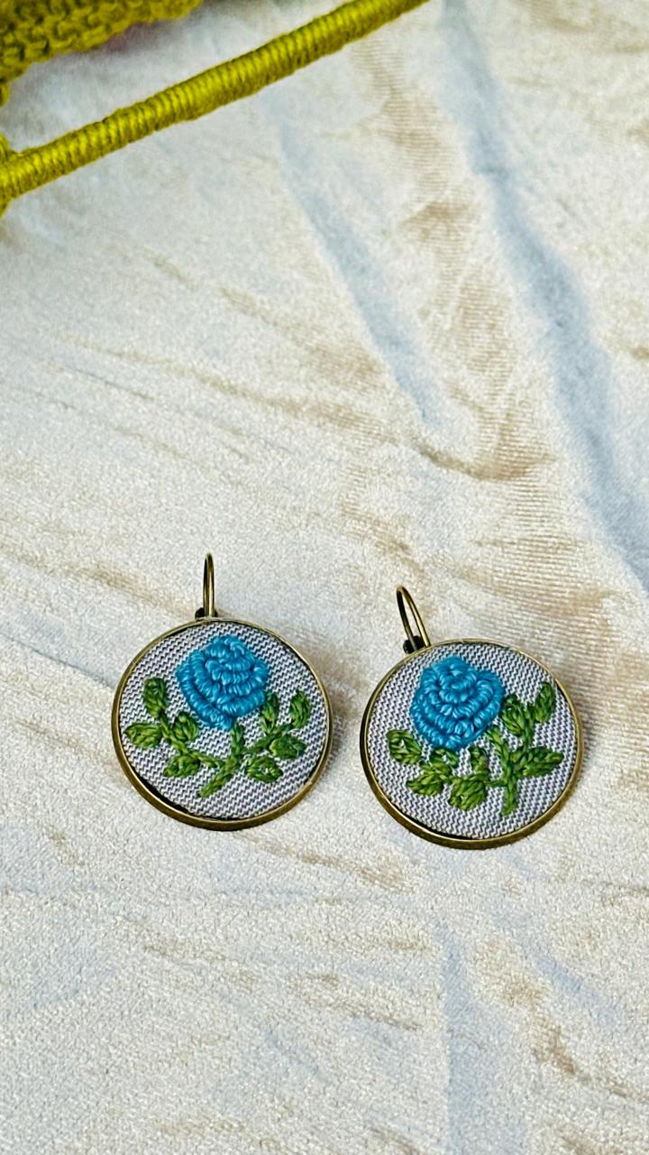 Firoza Gul – Vintage Style Hand-Stitched Rose Earrings