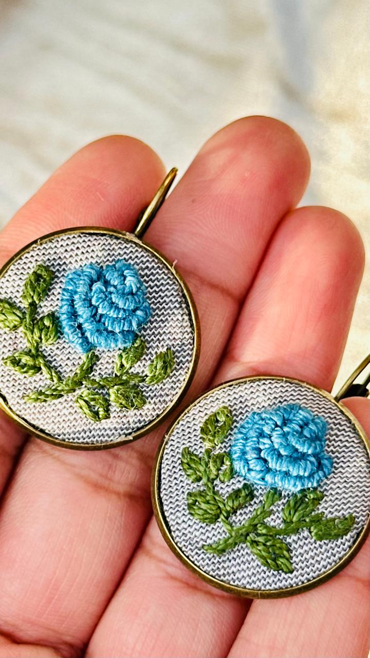Firoza Gul – Vintage Style Hand-Stitched Rose Earrings
