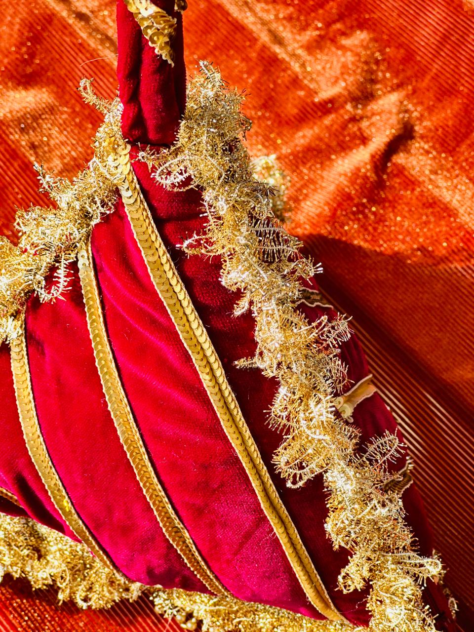 Naazli: Plum & Gold Triangular Velvet Bridal Potli