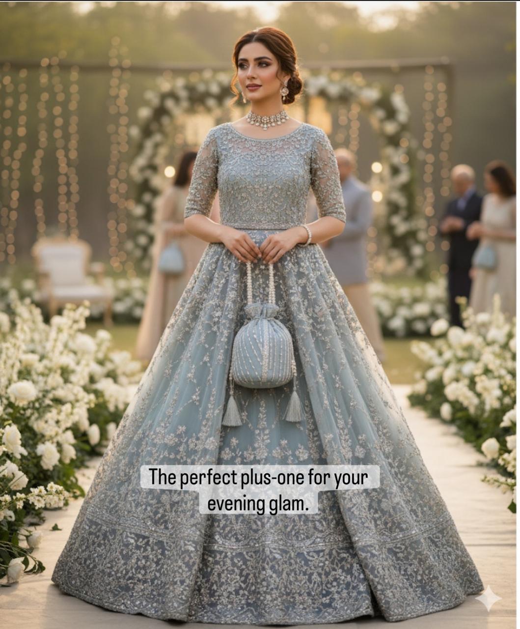 Dur e Adan: Mint Green Pearl & Sequin Bridal Potli
