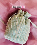 Dur e Adan: Mint Green Pearl & Sequin Bridal Potli