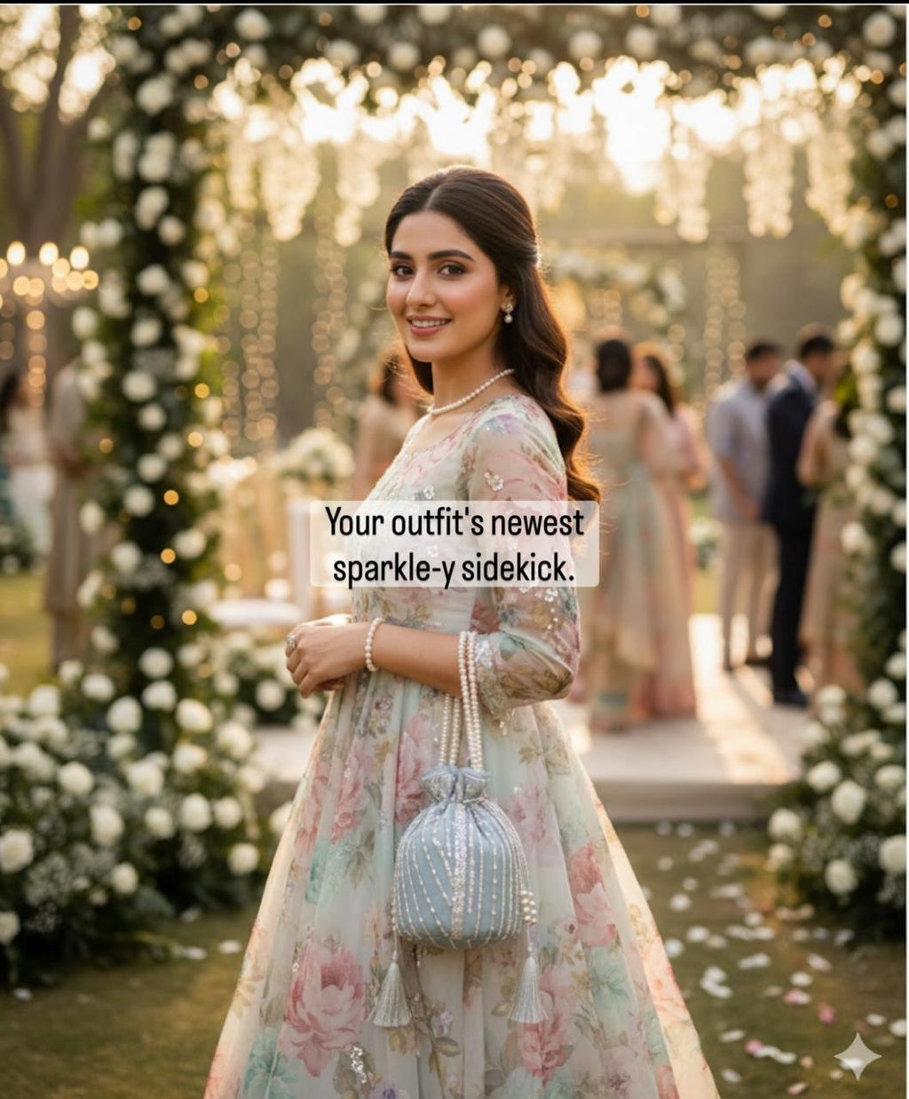 Dur e Adan: Mint Green Pearl & Sequin Bridal Potli