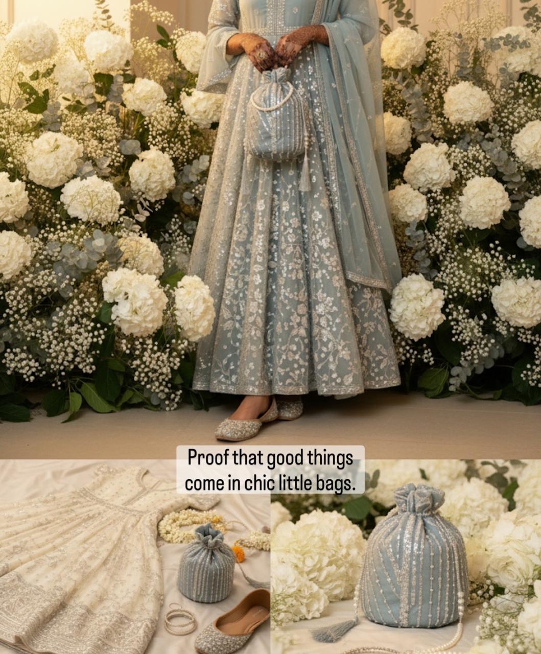 Dur e Adan: Mint Green Pearl & Sequin Bridal Potli