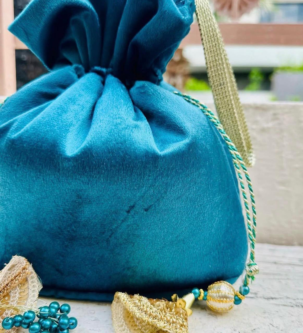 Neelum: Emerald Teal Velvet Potli (Customizable)