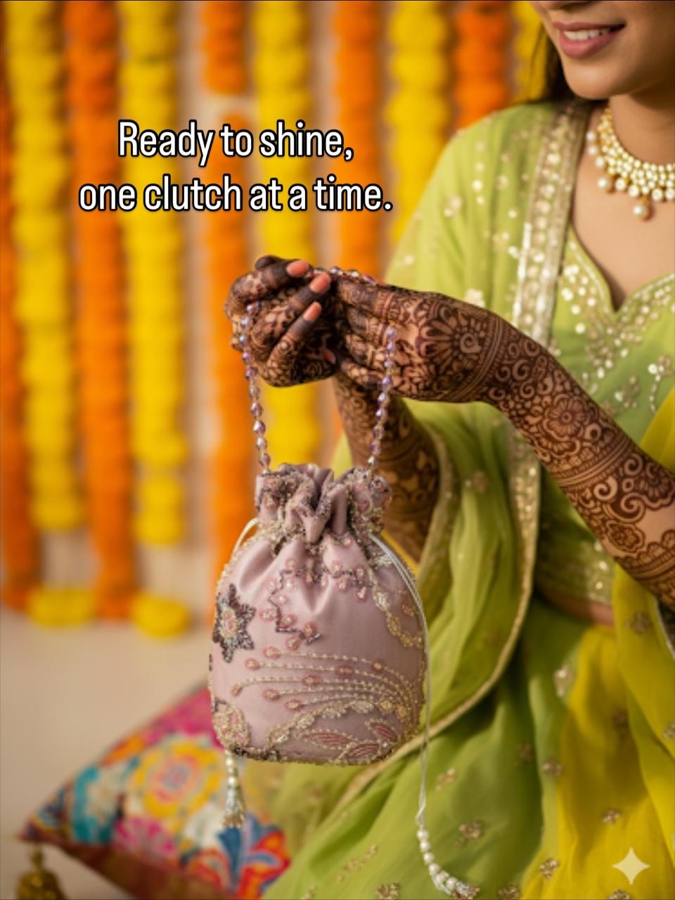 Dur-e-Nayab: Radiant Rose & Pearl Hand-Embellished Potli