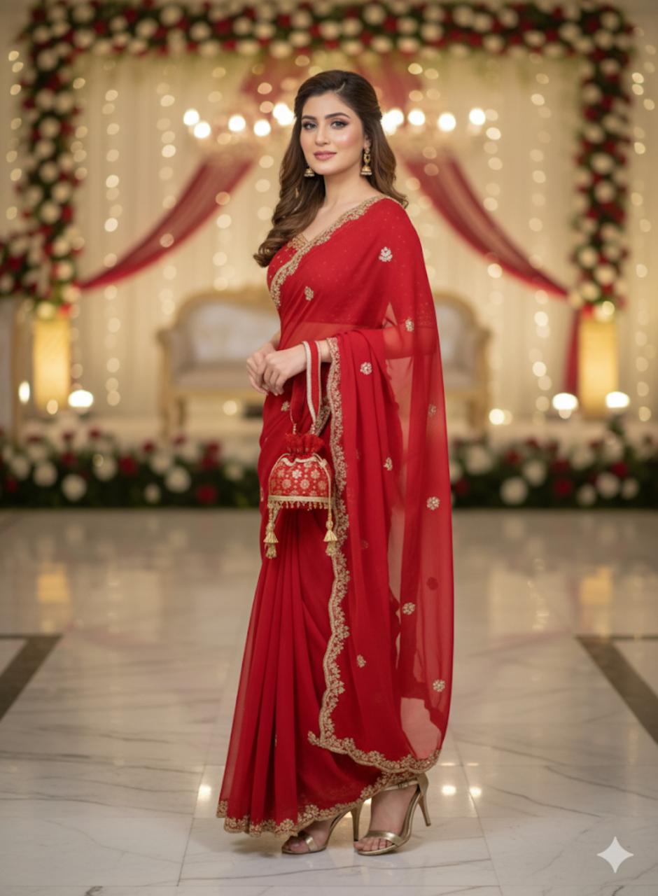 Marjaan: Red Sequin Potli with Gold Beads (Customizable)