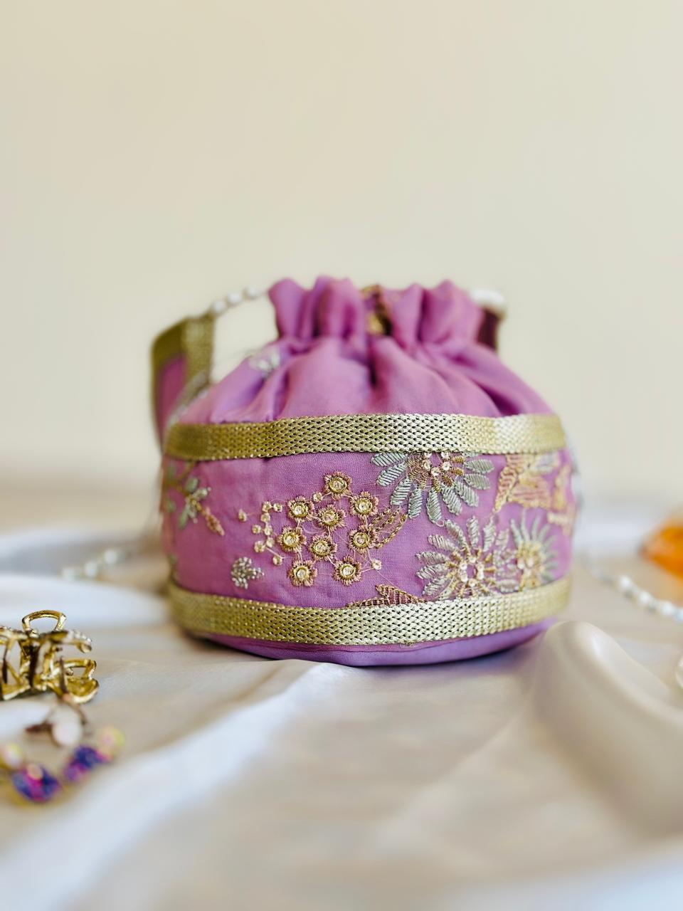 Najaf: Mauve Pink Zardosi Handcrafted Potli Bag