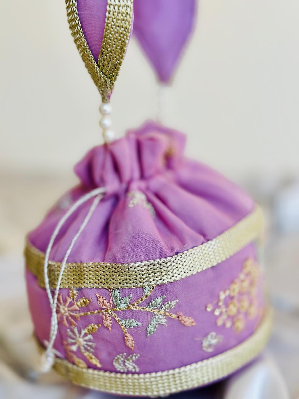 Najaf: Mauve Pink Zardosi Handcrafted Potli Bag