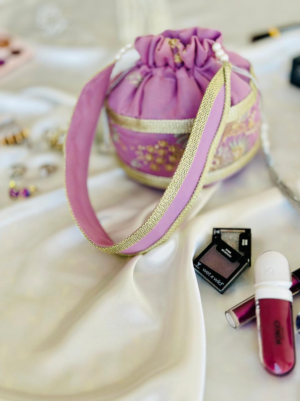 Najaf: Mauve Pink Zardosi Handcrafted Potli Bag