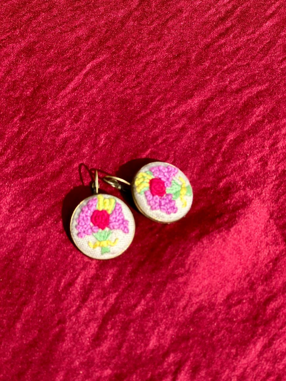 Hand-Embroidered Floral Earrings | French Knot Flower Bouquet Jewelry | Handmade Boho Dangle Earrings for Women