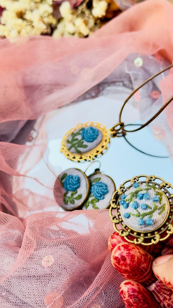 Firoza Gul – Vintage Style Hand-Stitched Rose Earrings