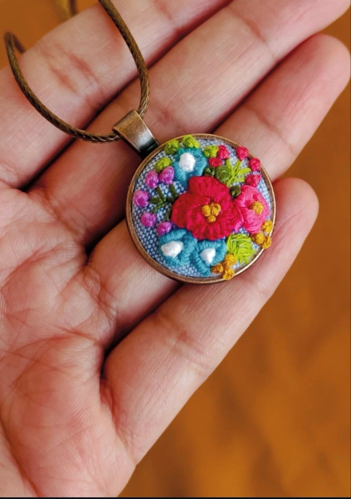 Meadow Muse Hand-Embroidered Whimsical Floral Pendant