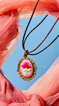 Hand-Embroidered Floral Pendant - Vintage Style Cameo Necklace - Artisan Jewelry