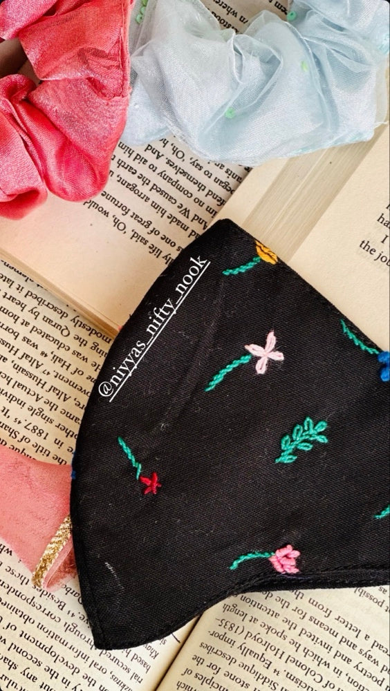 Hand Embroidered Floral Face Mask | Custom Fabric & Colors