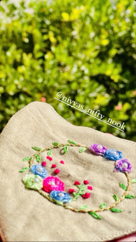 Floral Bliss: Hand-Embryoidered Ribbon Work Face Mask