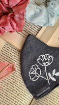 Hand-Embroidered Floral Face Mask - Custom Denim & Cotton