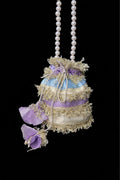 Nigaar: Multi-Color Pastel Striped Potli with Gold Gota Fringe & Pearl Handle